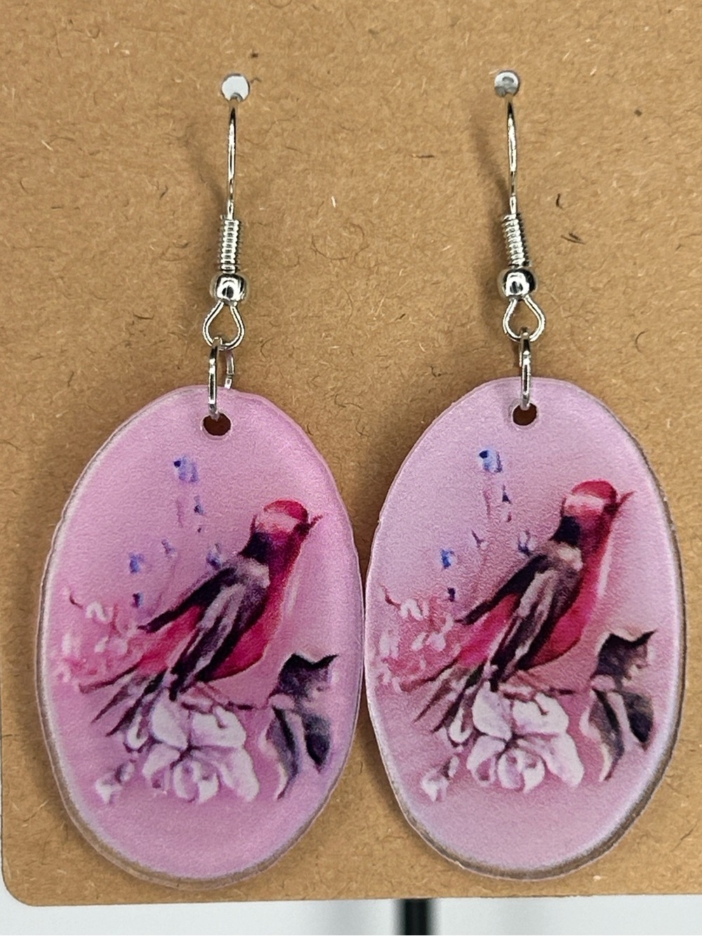 Pink Bird Print Drop Earrings Fashion Jewelry